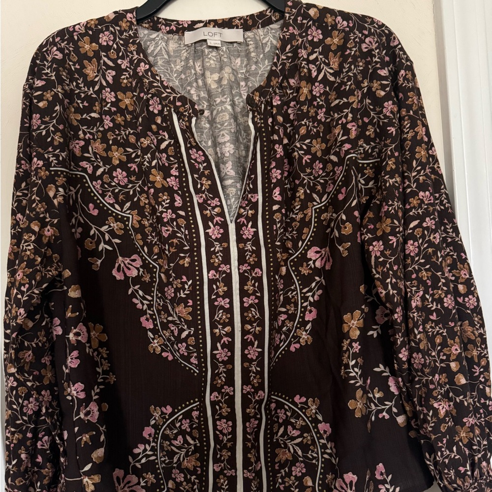 LOFT Floral Blouse in Brown and Pink